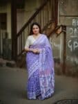 Lavender Lilac Dhakai Cotton Silk Jamdani Saree With Blouse Piece