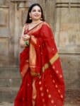 Vibrant Red Bengal Cotton Silk Saree For All Occasions