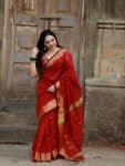 Vibrant Red Bengal Cotton Silk Saree For All Occasions