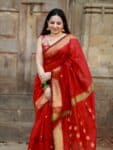 Vibrant Red Bengal Cotton Silk Saree For All Occasions