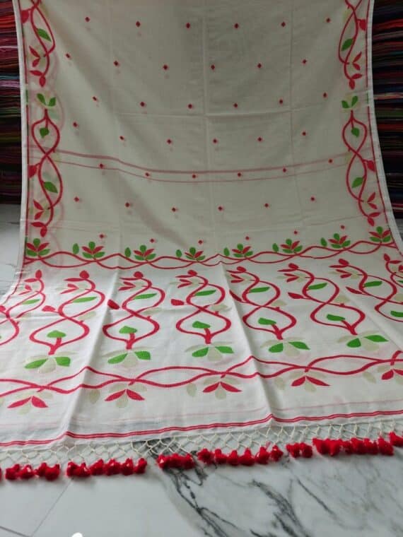 Bright White Lota Par Jamdani Pure Cotton Handwoven Saree