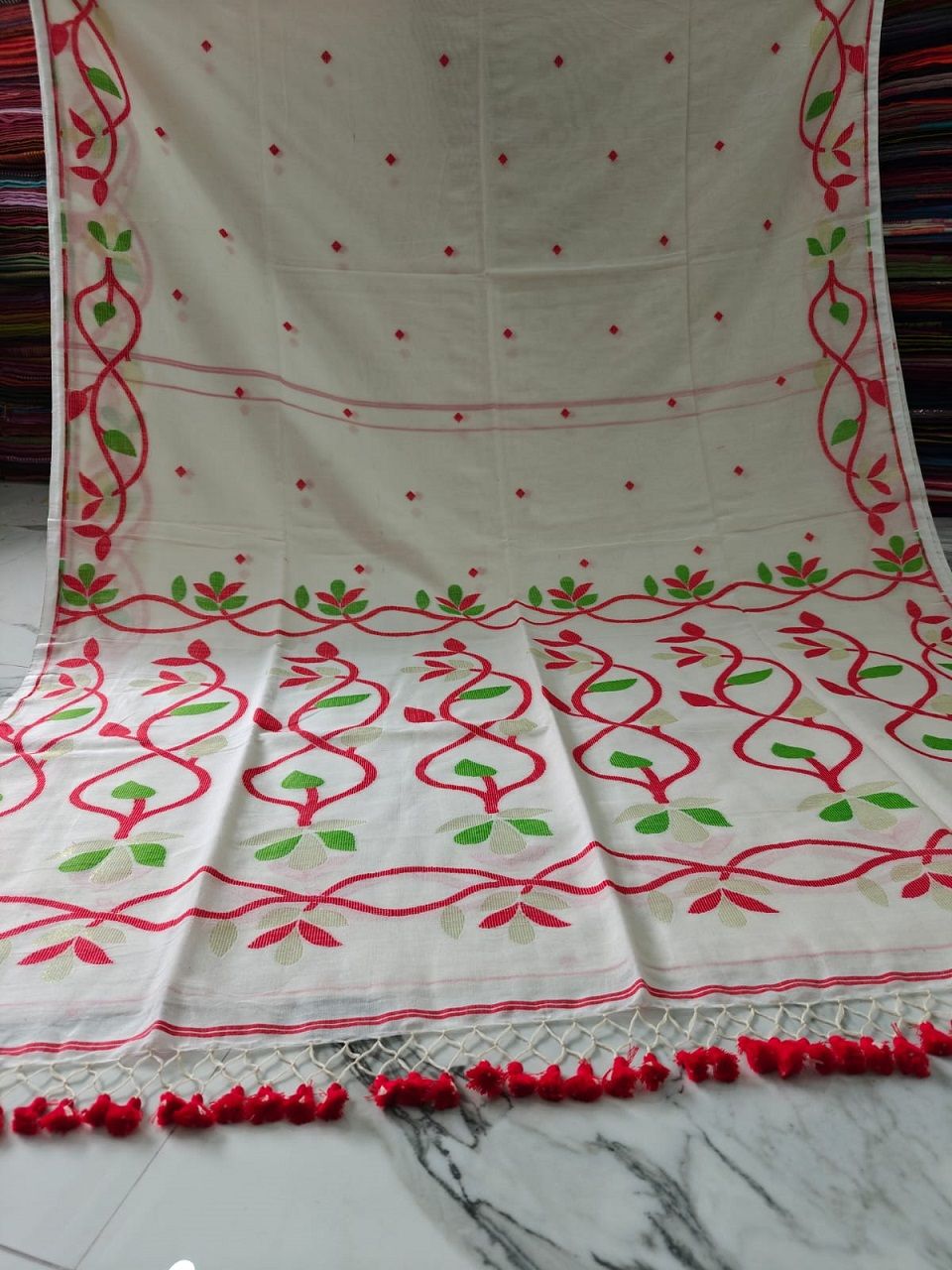 Bright White Lota Par Jamdani Pure Cotton Handwoven Saree