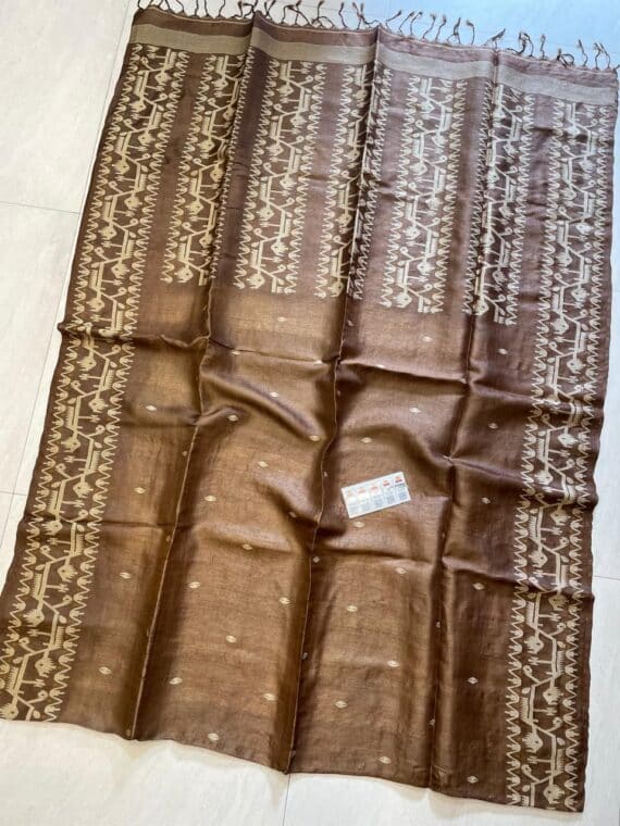 Bronze Brown Pure Tussar Silk Bengal Handwoven Saree