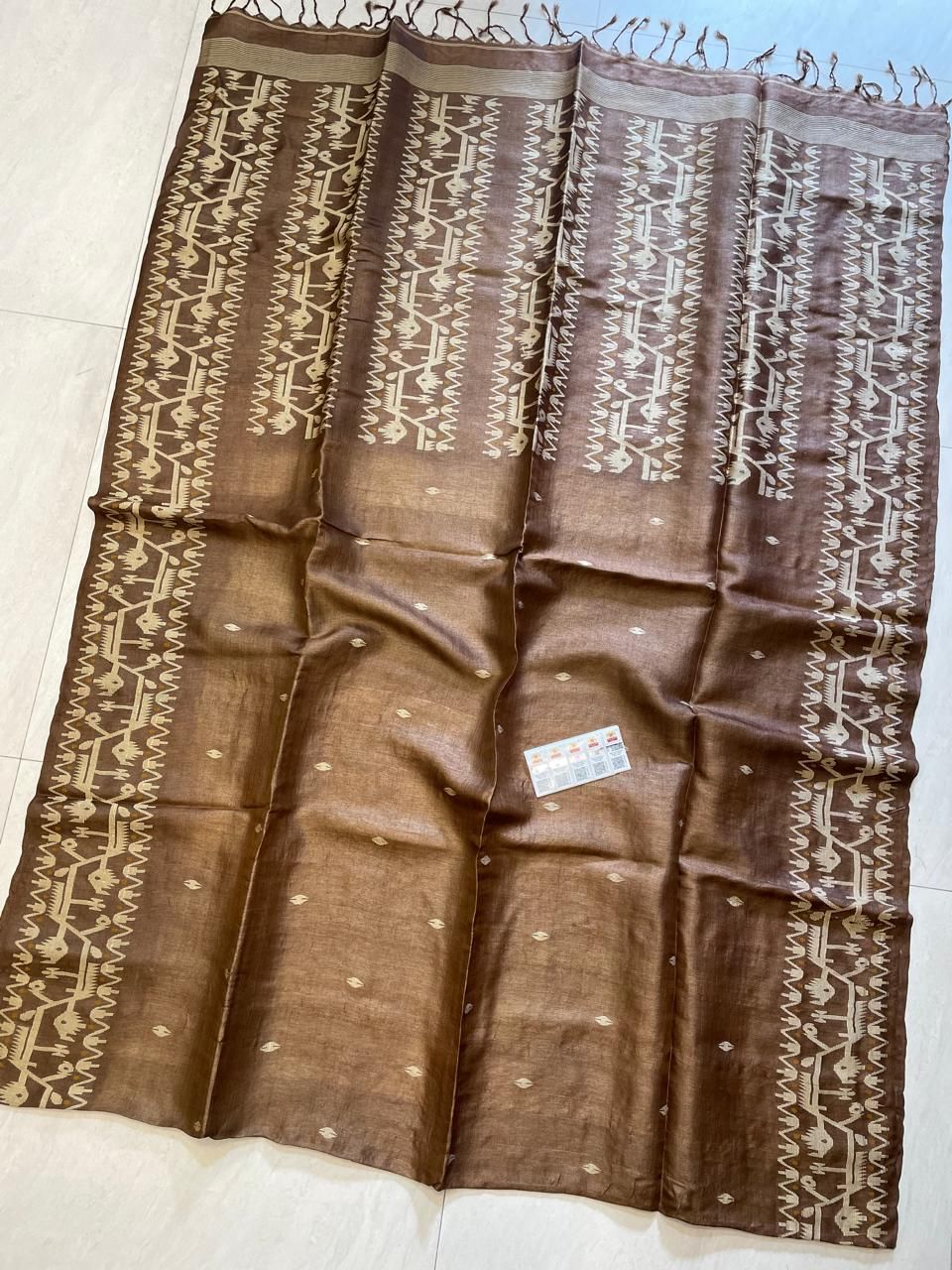 Bronze Brown Pure Tussar Silk Bengal Handwoven Saree