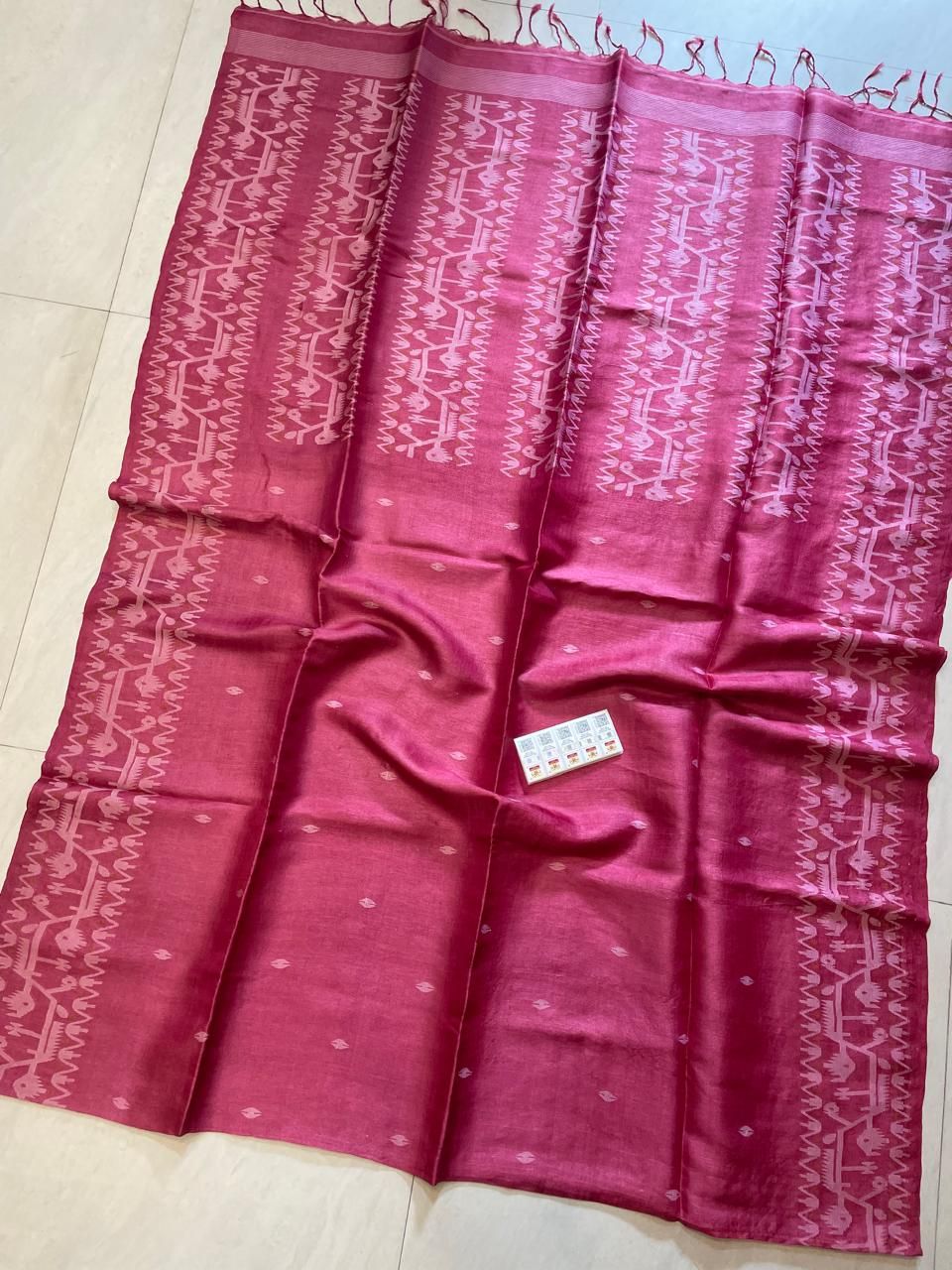 Marvellous Deep Pink Pure Tussar Silk Bengal Handwoven Saree