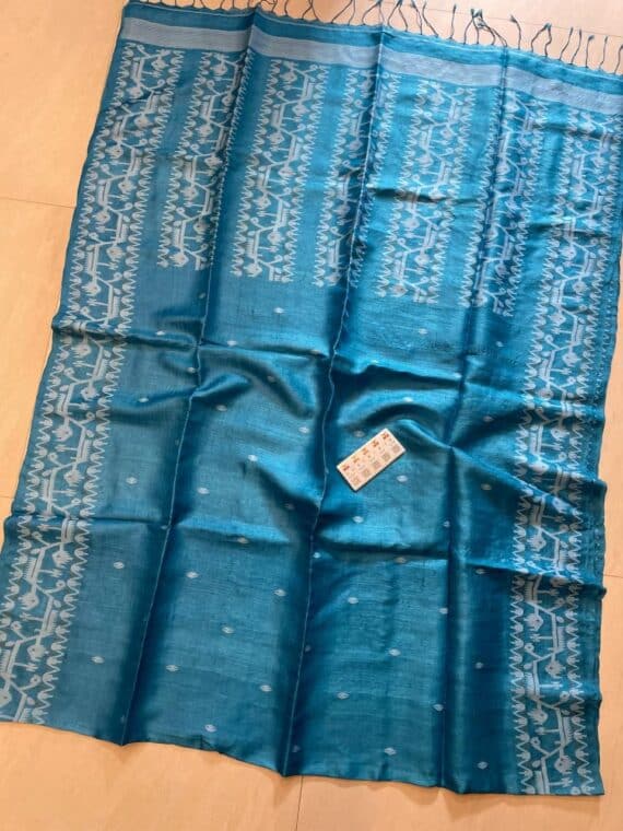 Pleasing Blue Tone Tussar Silk Bengal Handwoven Saree