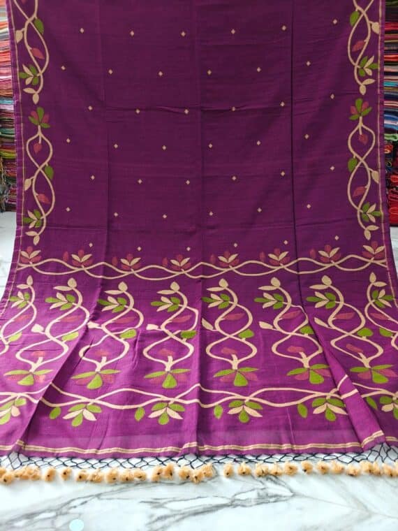 Pleasing Purple Lota Par Jamdani Pure Cotton Handwoven Saree