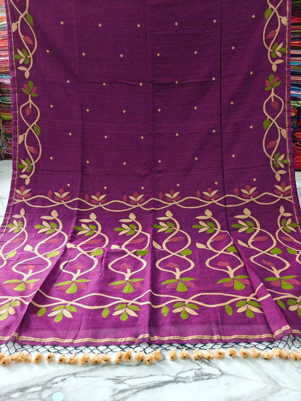 Pleasing Purple Lota Par Jamdani Pure Cotton Handwoven Saree
