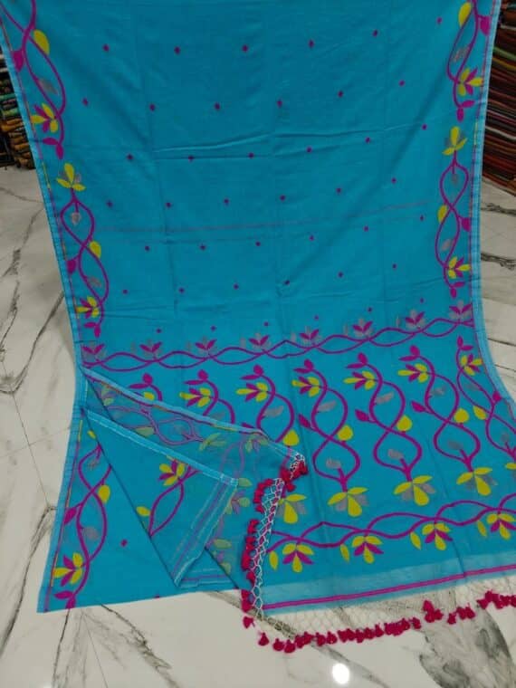 Sky Blue Lota Par Jamdani Pure Cotton Handwoven Saree