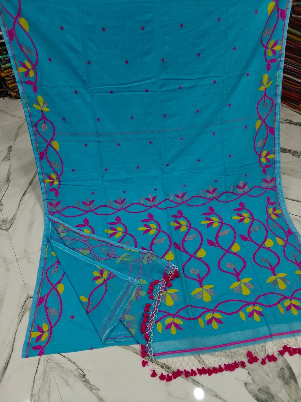 Sky Blue Lota Par Jamdani Pure Cotton Handwoven Saree