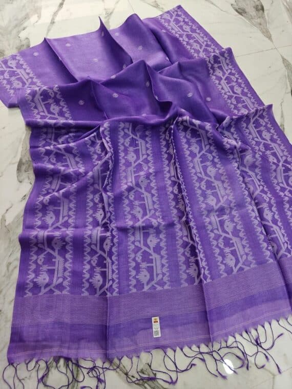 Splendid Purple Pure Tussar Silk Bengal Handwoven Saree
