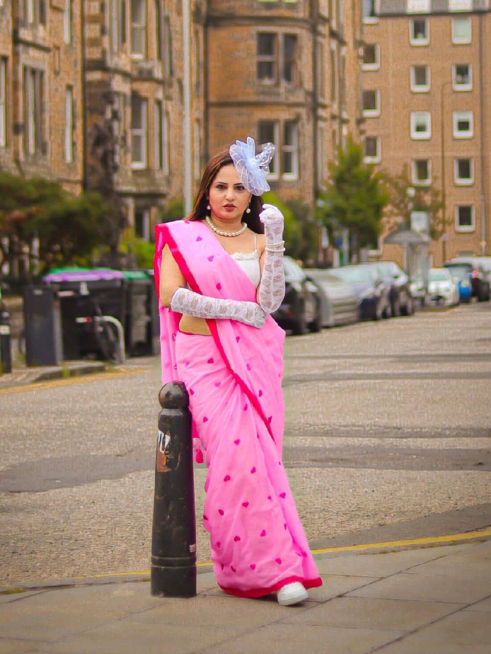 Pink Red Mul Cotton Heart Love Embroidery Saree Without Blouse