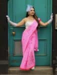 Pink Red Mul Cotton Heart Love Embroidery Saree Without Blouse