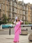 Pink Red Mul Cotton Heart Love Embroidery Saree Without Blouse