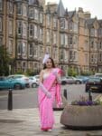 Pink Red Mul Cotton Heart Love Embroidery Saree Without Blouse
