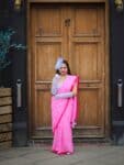 Pink Red Mul Cotton Heart Love Embroidery Saree Without Blouse