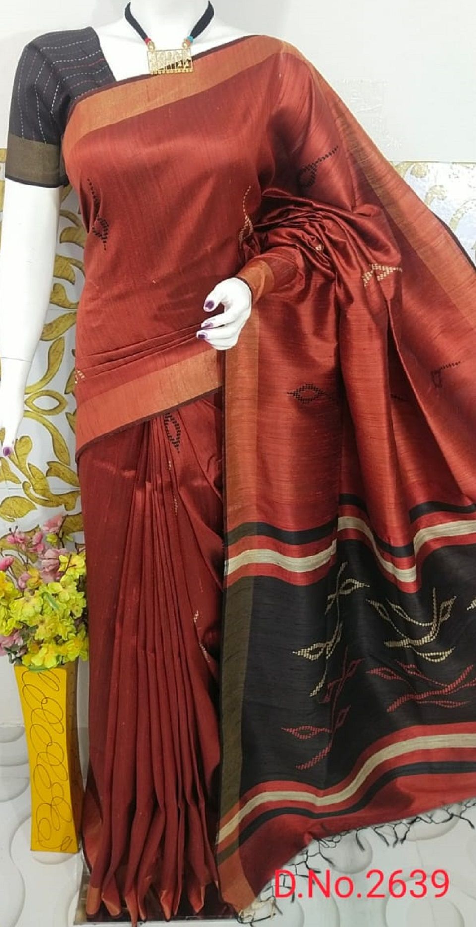 Rust Reverie Handwoven Pure Tussar Dupion Raw Silk Saree