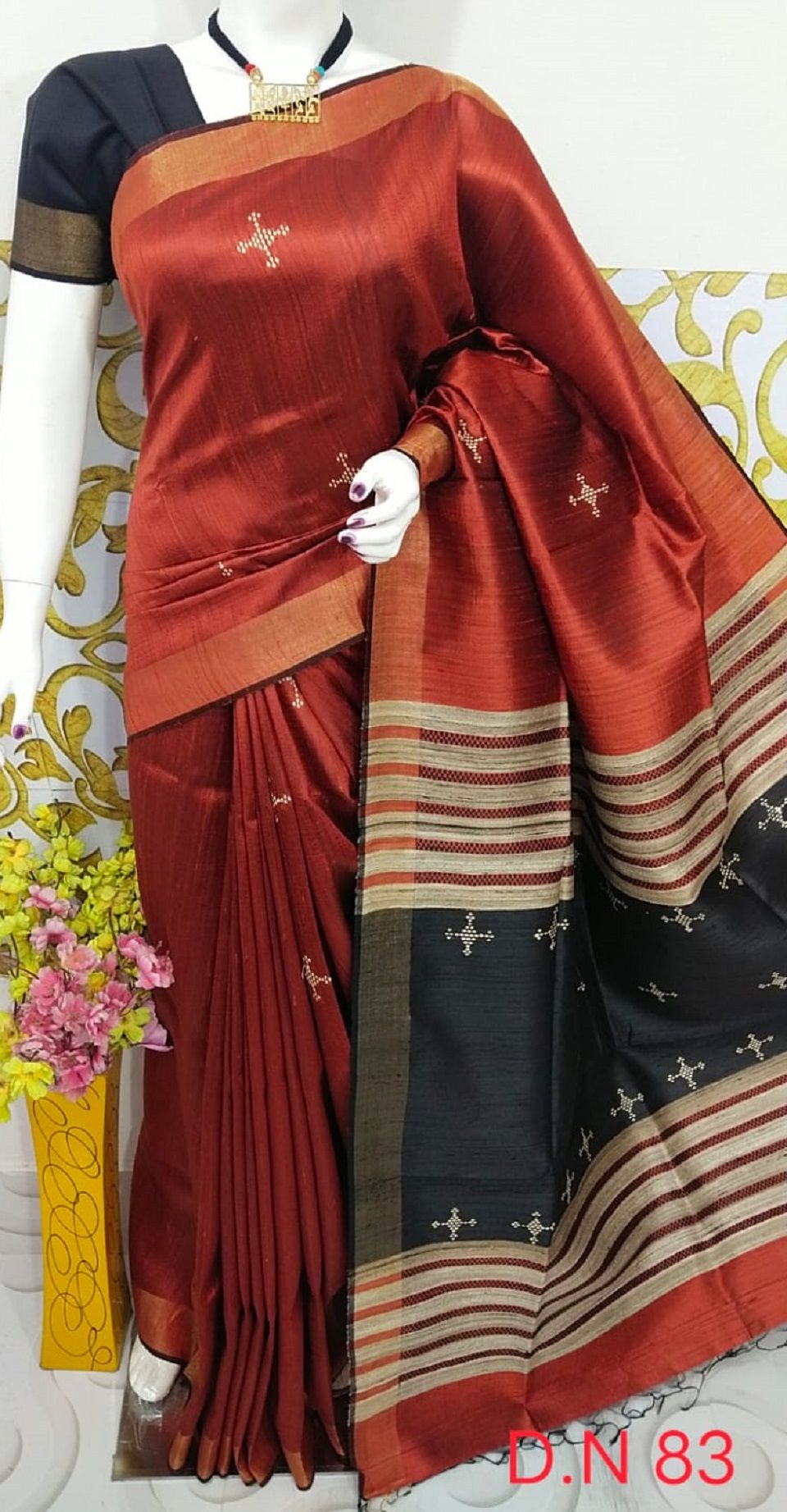 Rusty Grace Handwoven Pure Tussar Dupion Raw Silk Saree