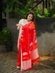 Vibrant Crimson Red Handwoven Cotton Saree With Geometric Elegance