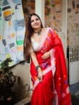Vibrant Crimson Red Handwoven Cotton Saree With Geometric Elegance