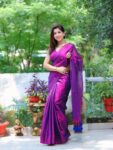 Metallic Purple Sequin-Embellished Cotton Tissue Saree with Running Blouse