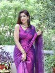 Metallic Purple Sequin-Embellished Cotton Tissue Saree with Running Blouse