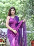 Metallic Purple Sequin-Embellished Cotton Tissue Saree with Running Blouse