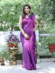 Metallic Purple Sequin-Embellished Cotton Tissue Saree with Running Blouse