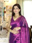Metallic Purple Sequin-Embellished Cotton Tissue Saree with Running Blouse