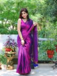 Metallic Purple Sequin-Embellished Cotton Tissue Saree with Running Blouse