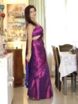 Metallic Purple Sequin-Embellished Cotton Tissue Saree with Running Blouse
