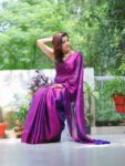 Metallic Purple Sequin-Embellished Cotton Tissue Saree with Running Blouse