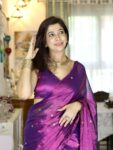 Metallic Purple Sequin-Embellished Cotton Tissue Saree with Running Blouse