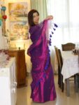 Metallic Purple Sequin-Embellished Cotton Tissue Saree with Running Blouse