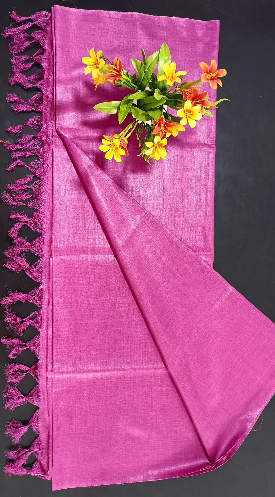 Rani Pink Pure Tussar Muga Silk Dupatta