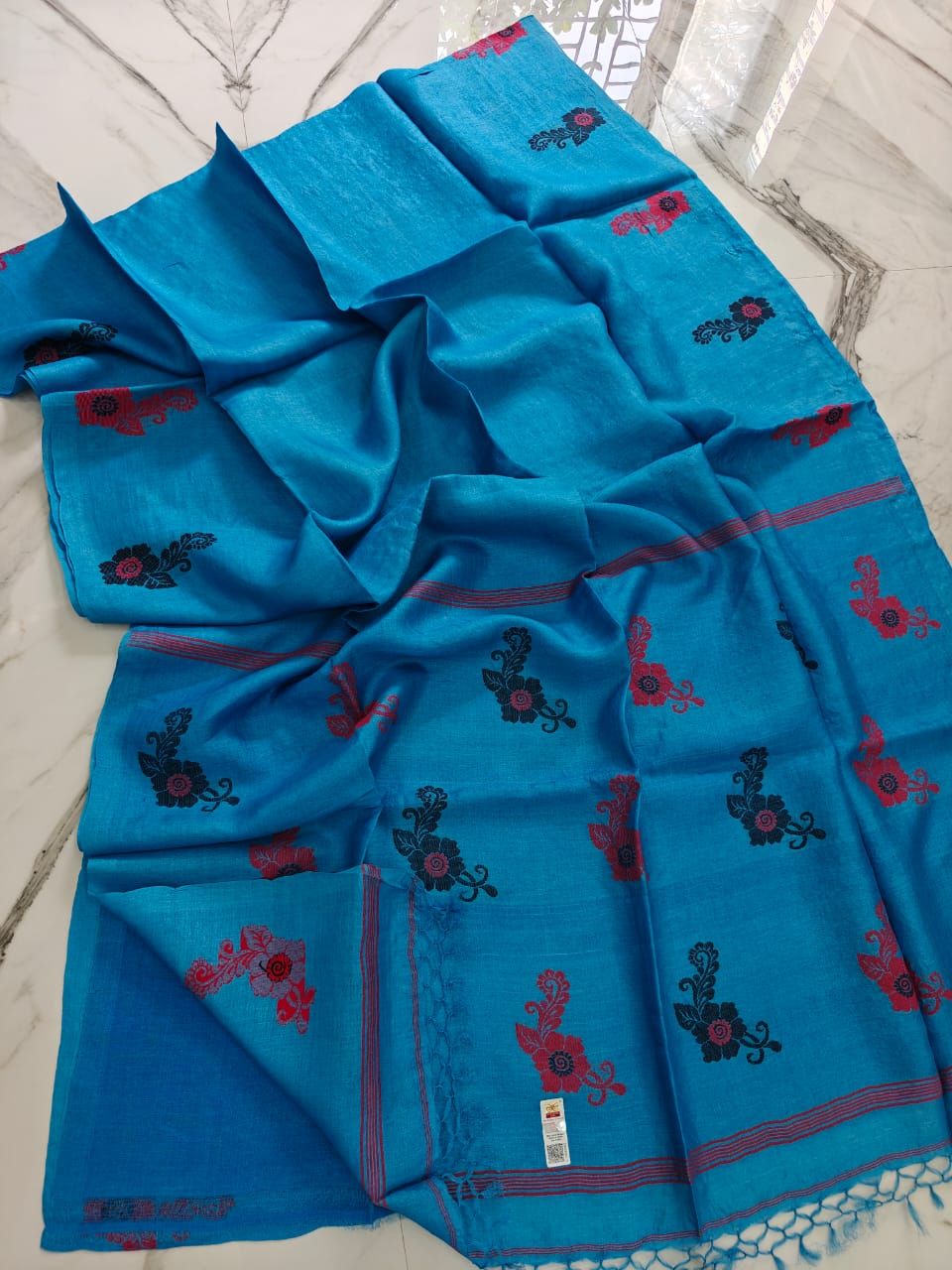 Bright Blue Handwoven Pure Tussar By Tussar Silk Saree