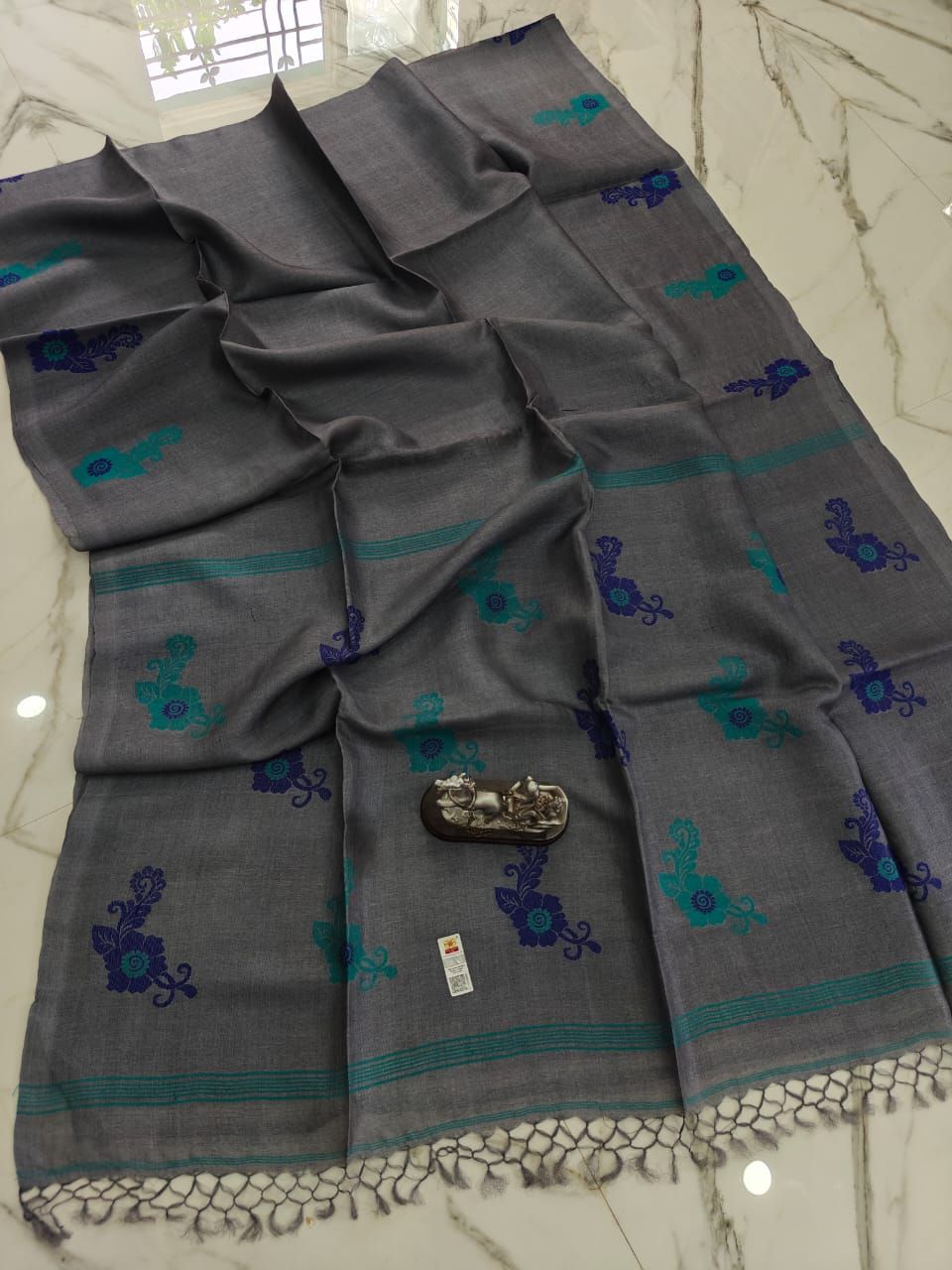 Deep Grey Handwoven Pure Tussar By Tussar Silk Saree