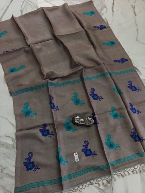 Earthy Greyish Brown Handwoven Pure Tussar By Tussar Silk Saree