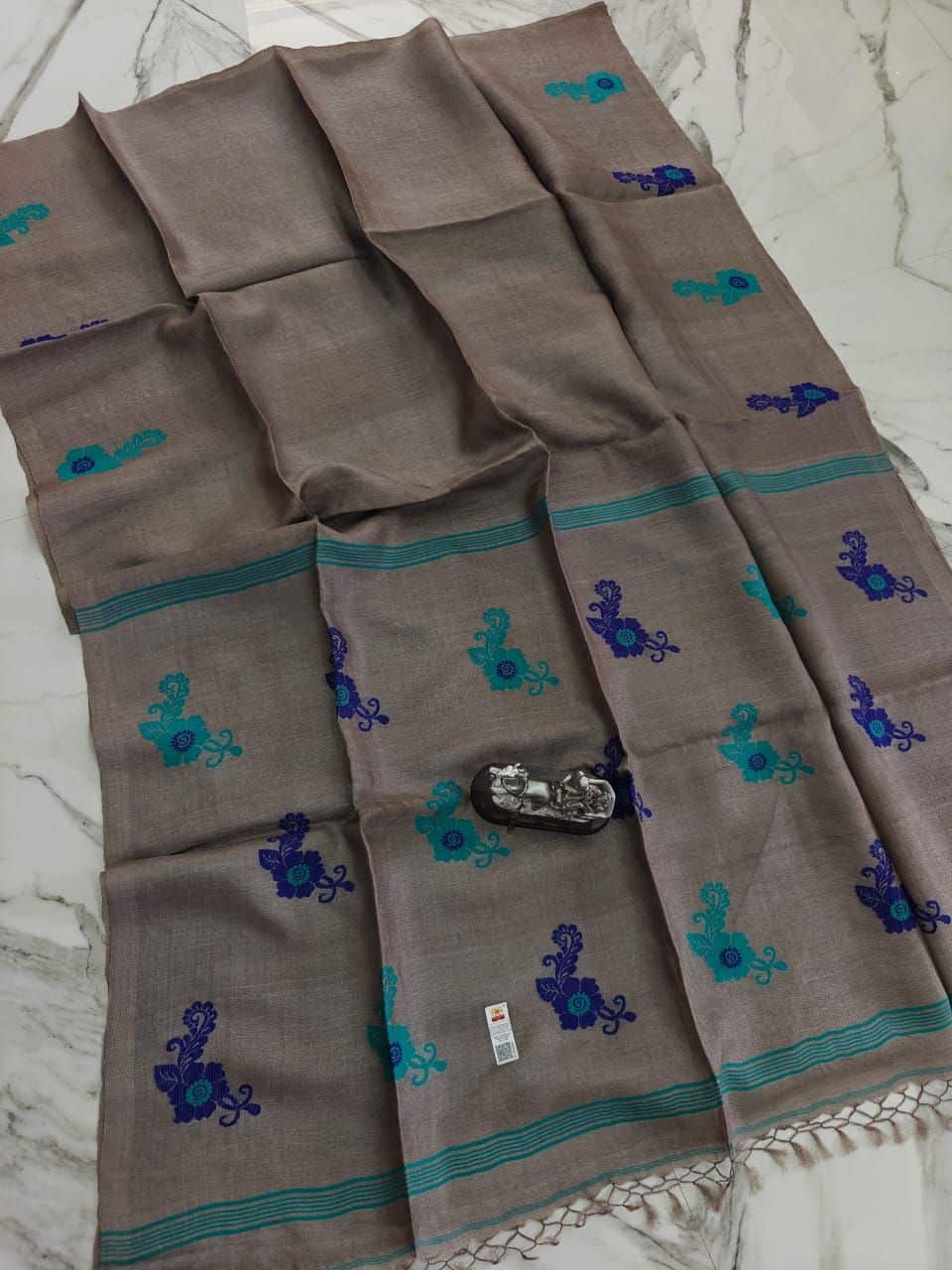 Earthy Greyish Brown Handwoven Pure Tussar By Tussar Silk Saree