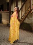 Golden Yellow Tissue Linen Handloom Lotus Motif Saree