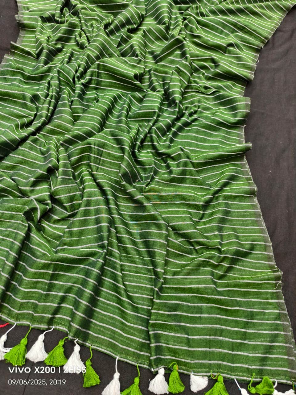 Green Stripe Design Mul Cotton Saree With Running Blouse Green Stripe Design Mul Cotton Saree With Running Blouse