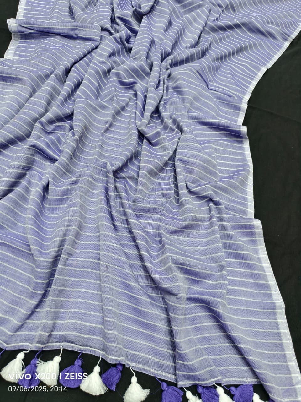 Lavendar Stripe Design Mul Cotton Saree With Running Blouse Lavendar Stripe Design Mul Cotton Saree With Running Blouse