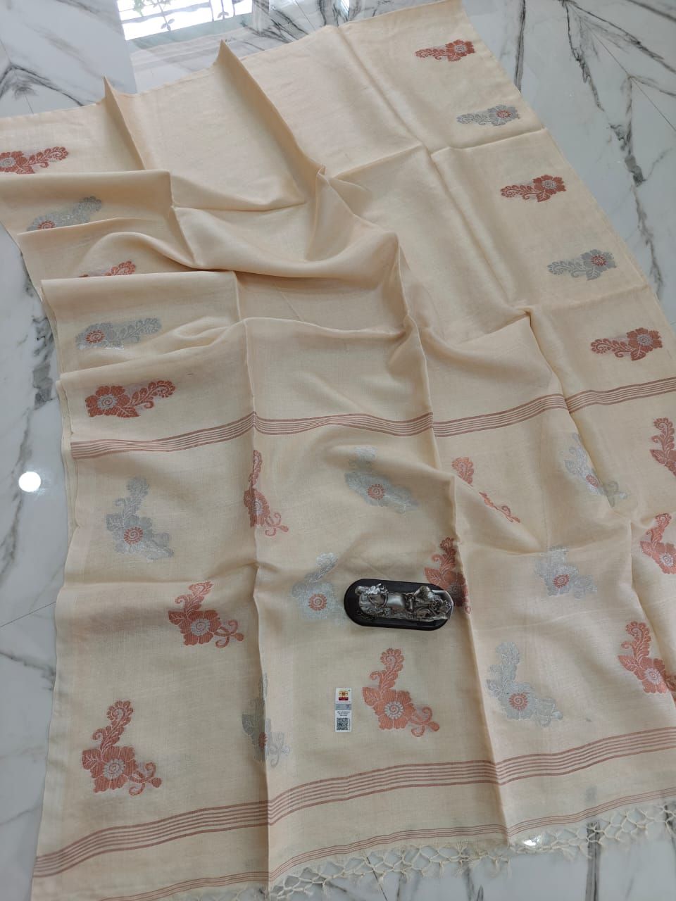 Light Beige Cream Handwoven Pure Tussar By Tussar Silk Saree