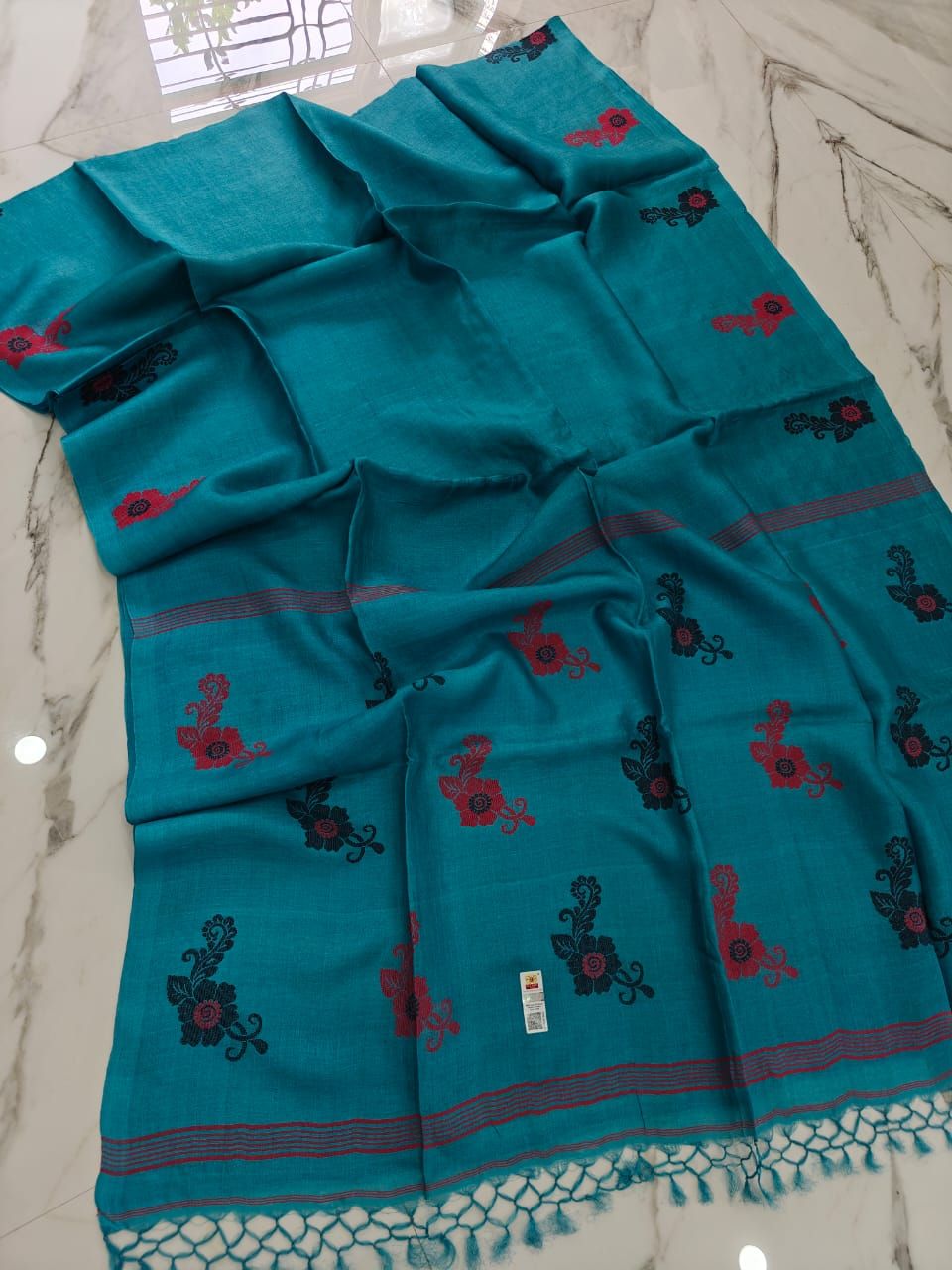 Teal Blue Handwoven Pure Tussar By Tussar Silk Saree