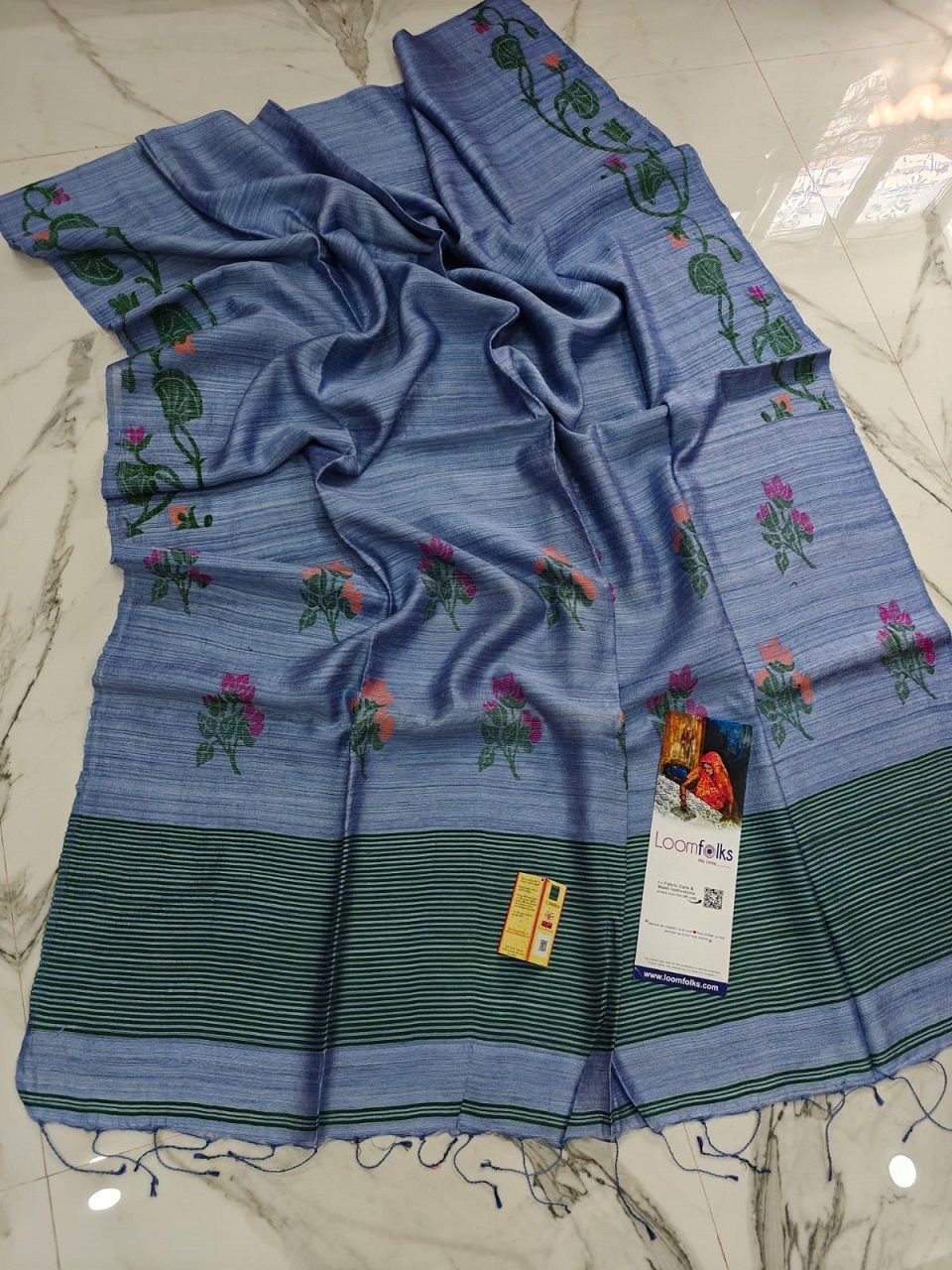 Bluish Grey Premium Pure Wash Matka Resham Silk Saree Bluish Grey Premium Pure Wash Matka Resham Silk Saree