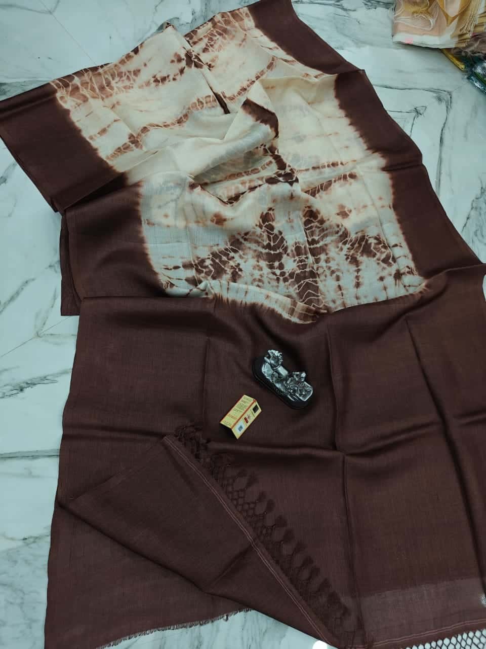 Brown Shibori Pure Tussar Silk Saree With Running Blouse