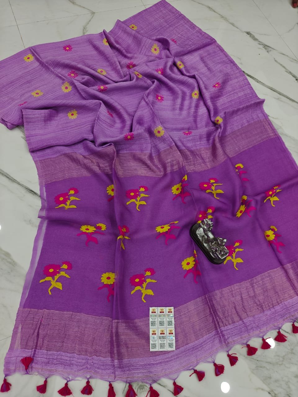 Lavender Pure Matka Resham Silk Handloom Floral Motif Saree