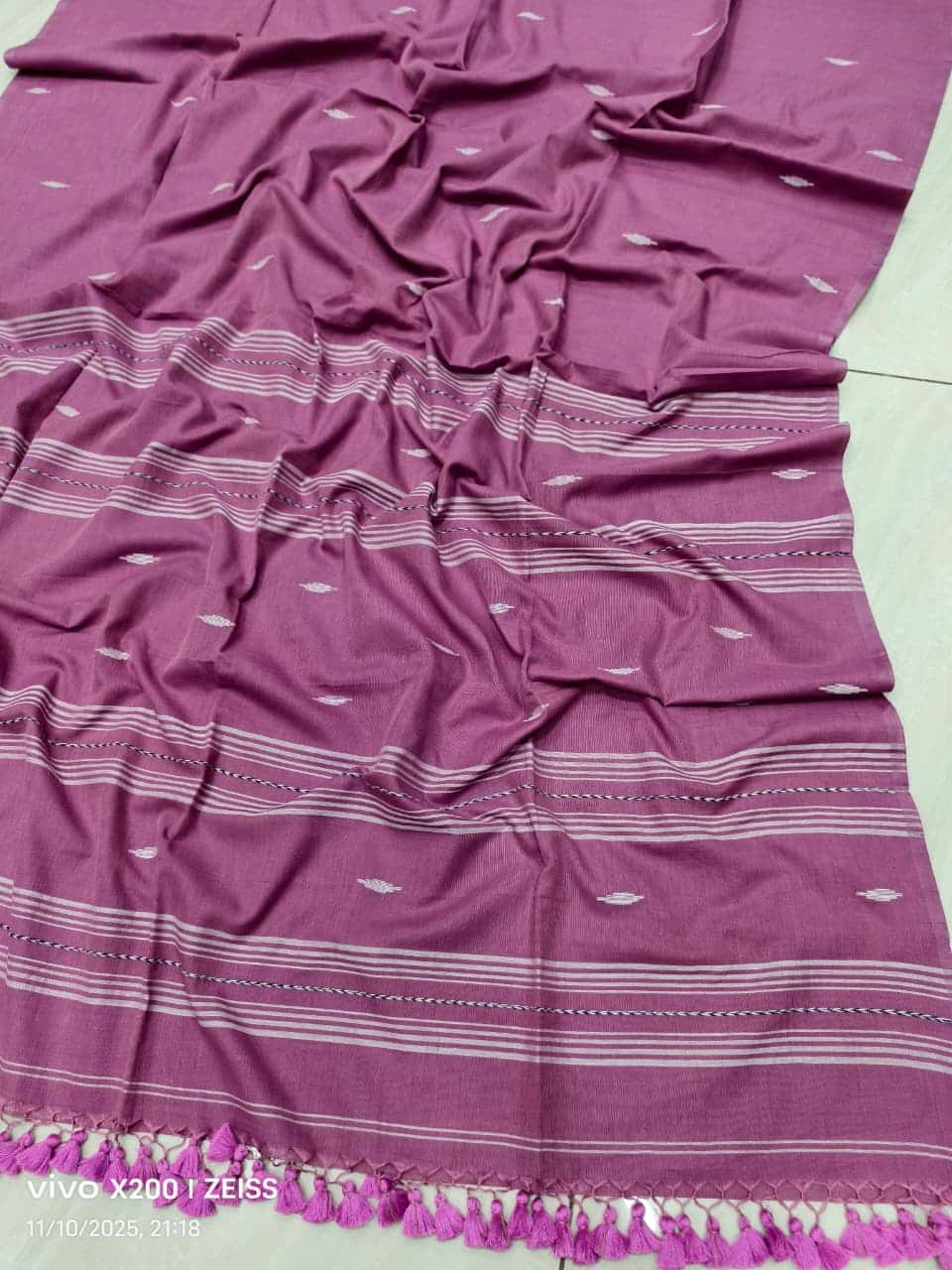 Purple Handloom Cotton Jamdani Saree With Butti Work