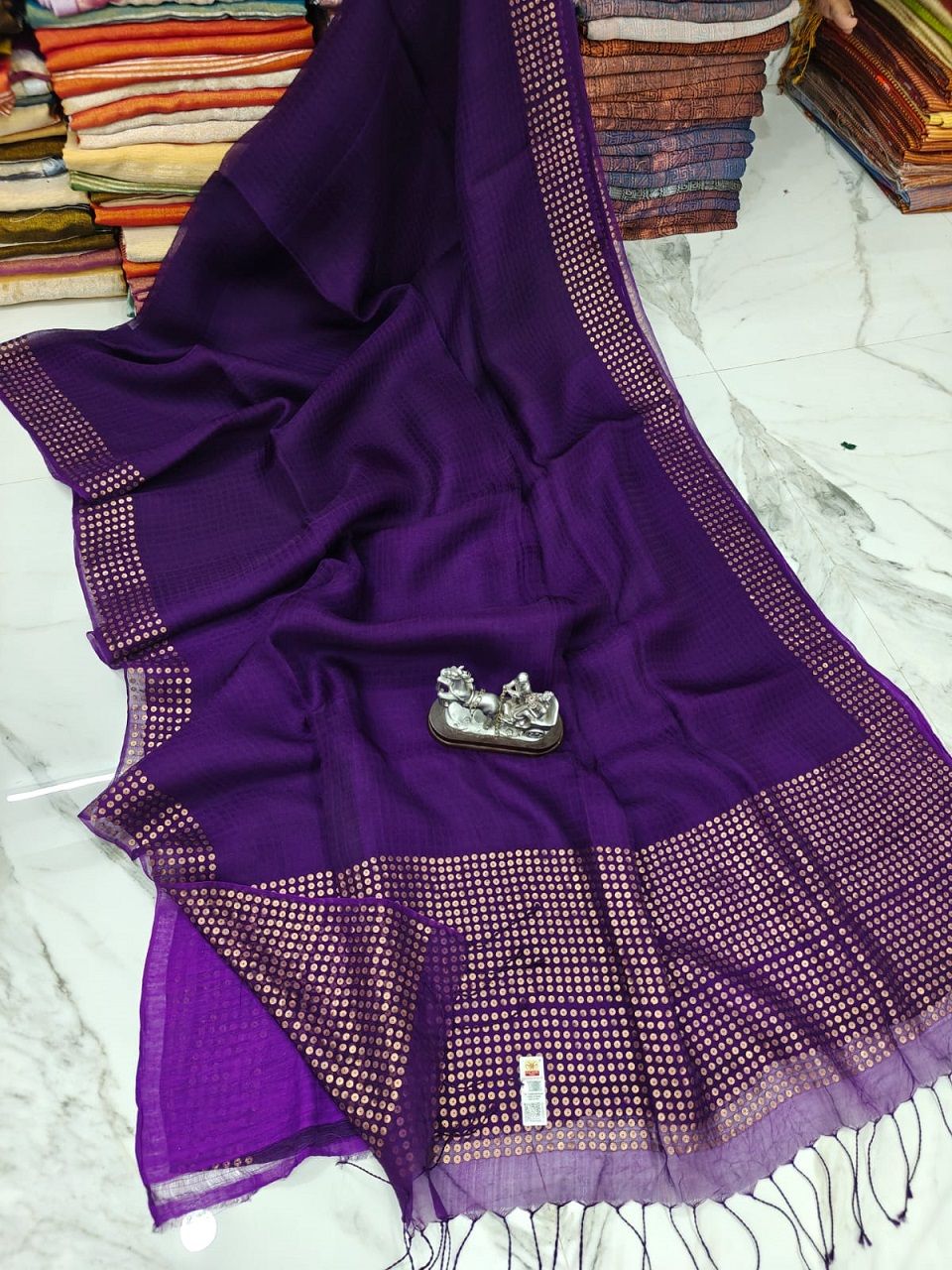 Purple Pure Resham Silk Sequins Woven Saree With Matka Blouse