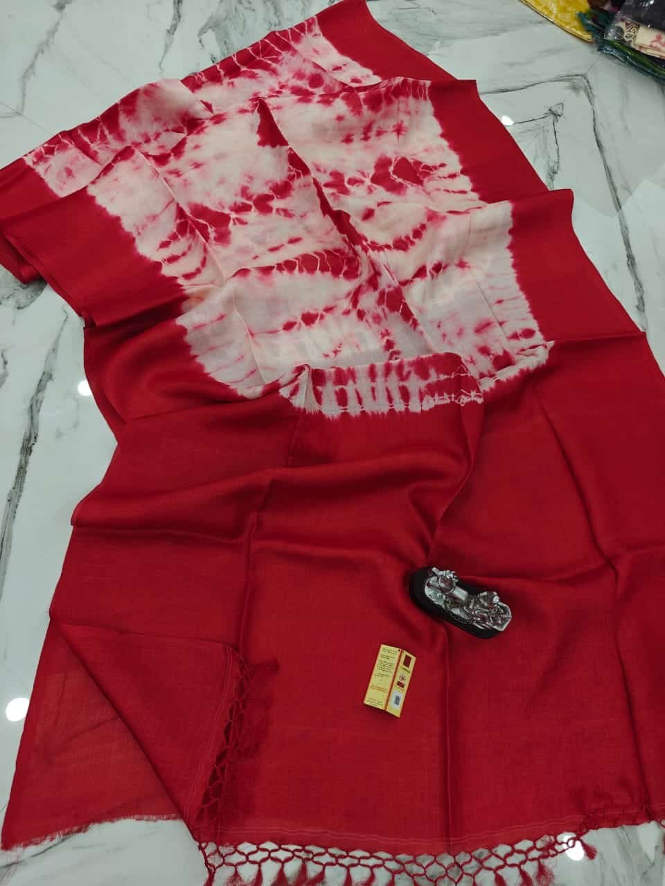 Red Shibori Pure Tussar Silk Saree With Running Blouse